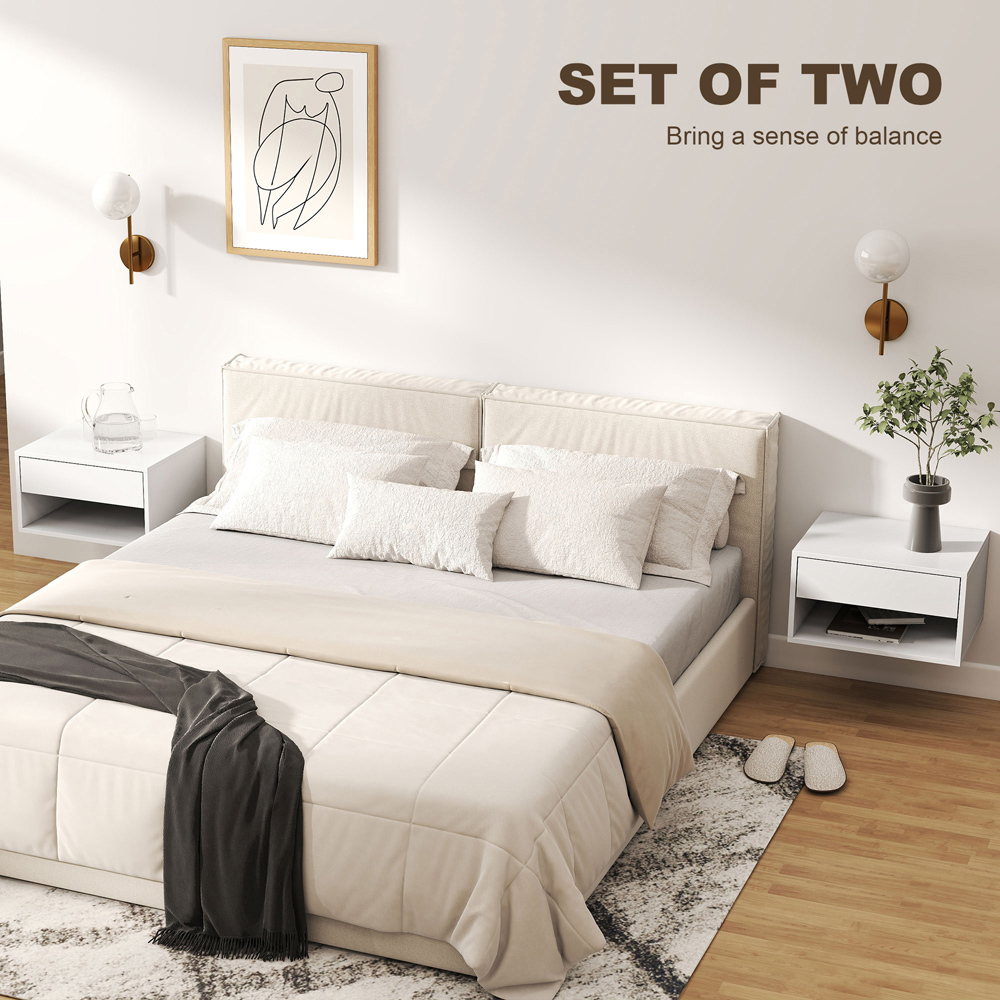Portland Single Drawer Single Shelf White Floating Nightstand Set of 2 Image 7