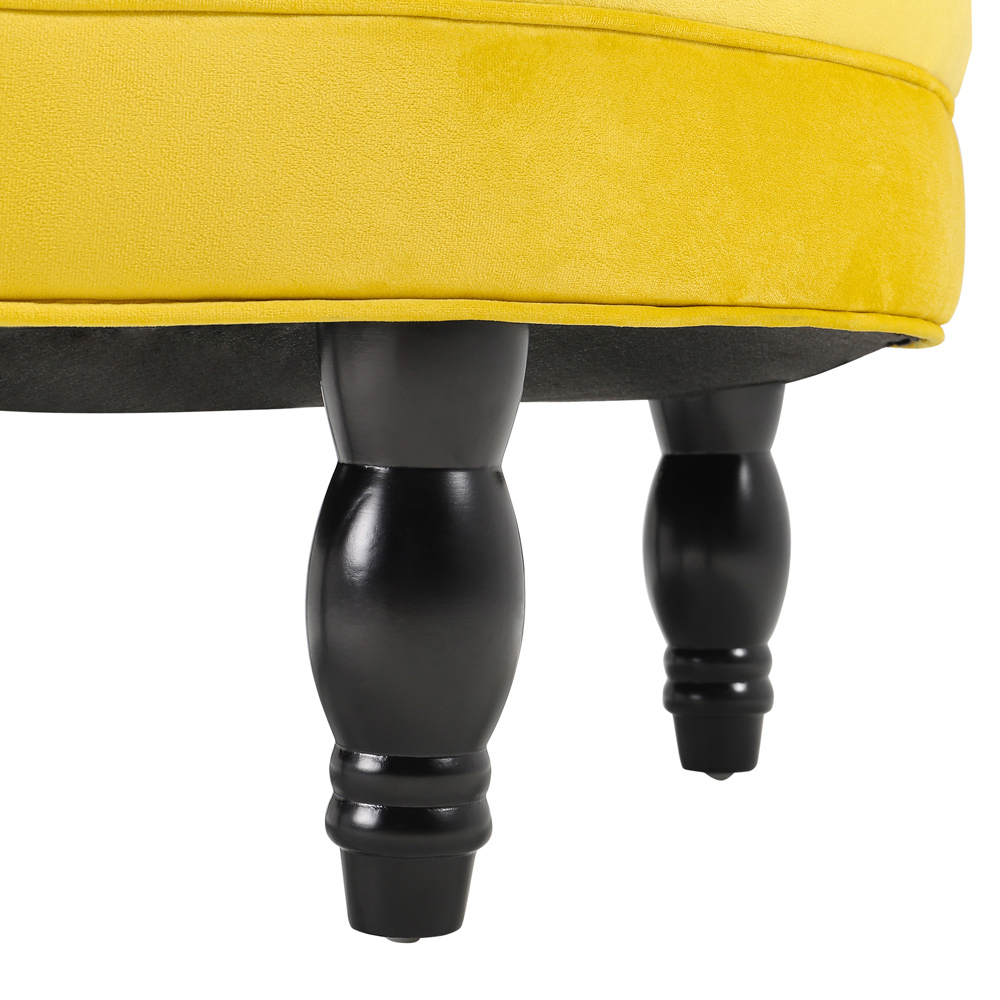Living and Home Yellow Round Velvet Tufted Buttoned Footstool Image 4