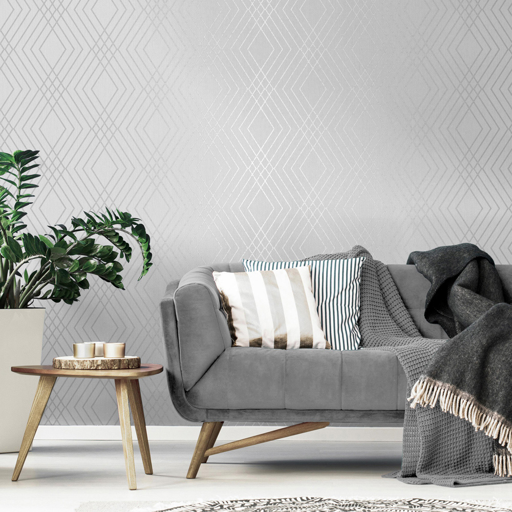 Fine Decor Shard Trellis Stone and Silver Wallpaper Image 6