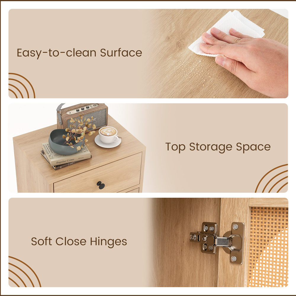 Costway Natural Single Door Single Drawer Storage Cabinet with Adjustable Foot Pads and Anti Toppling Kit Image 5