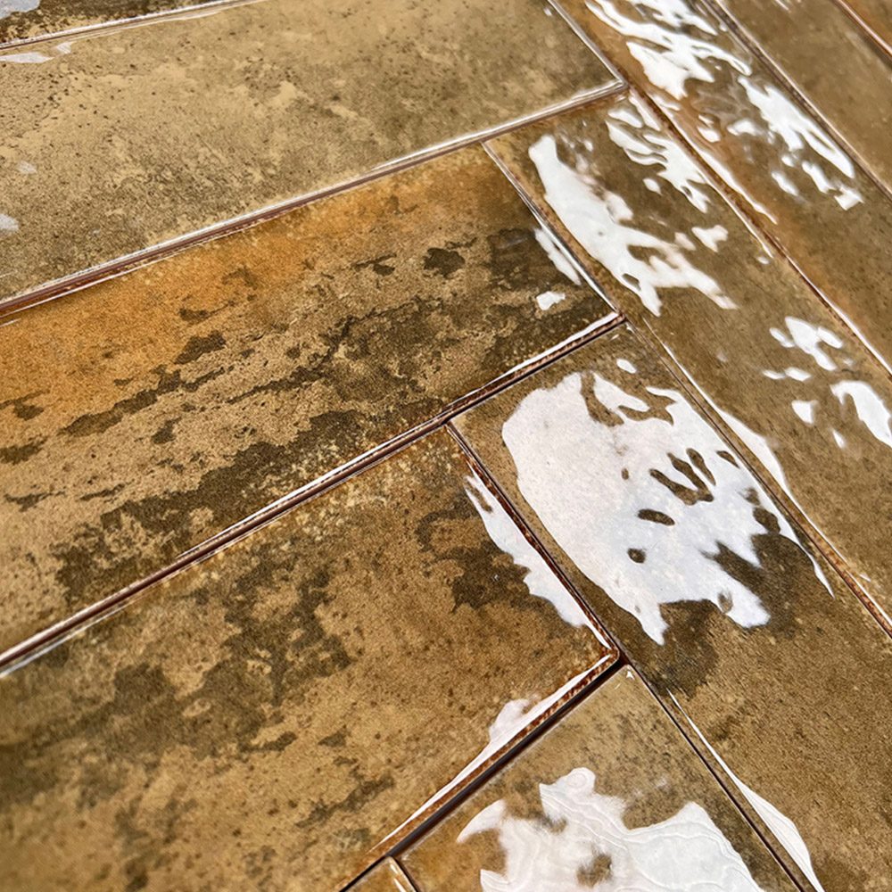 Top Ceramics Metro Mustard Red Gloss Flat Bumpy Ceramic Wall Tile 65 x 250mm 0.82sqm Image 5