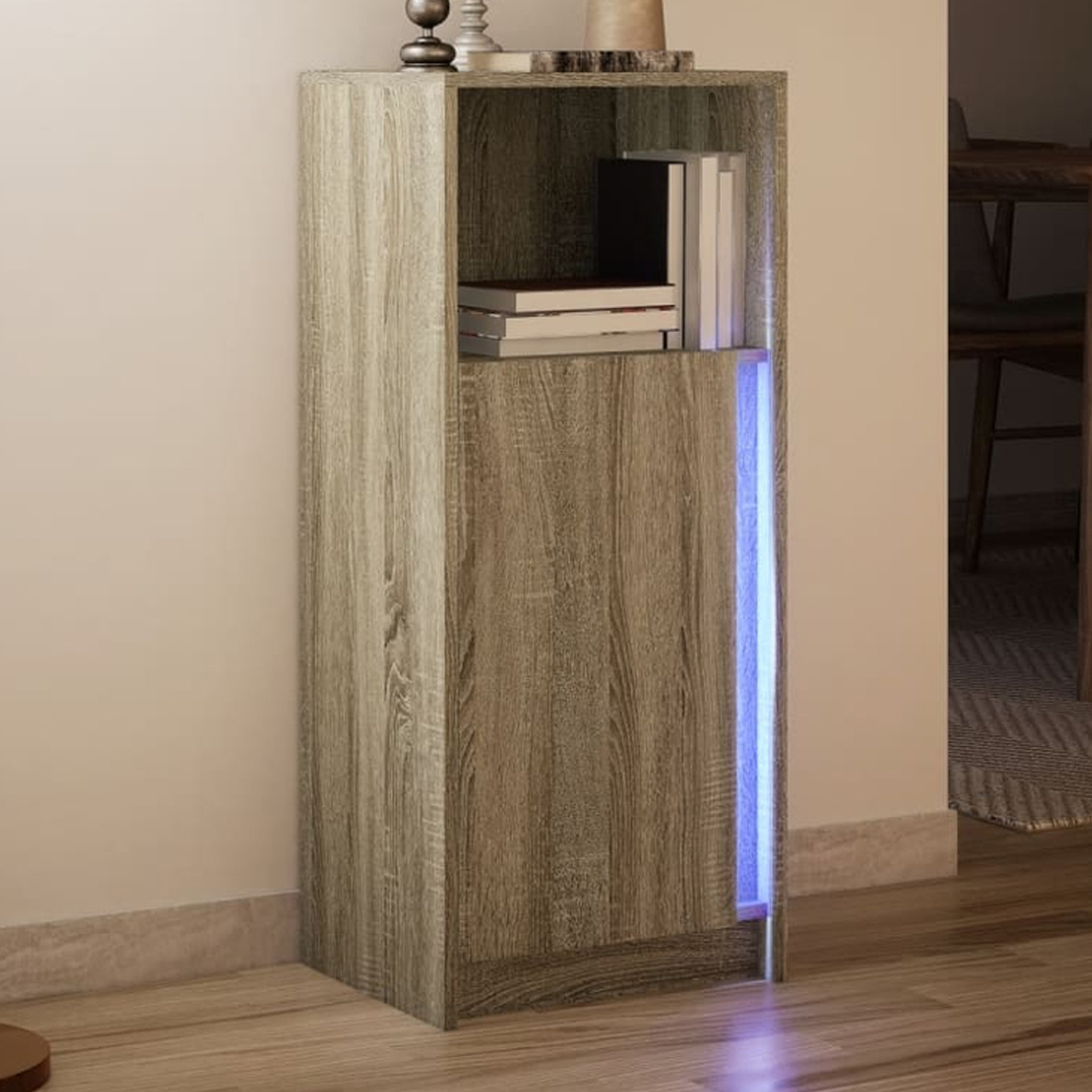vidaXL Single Door Single Shelf Sonoma Oak Sideboard with RGB LED Lights Image 1
