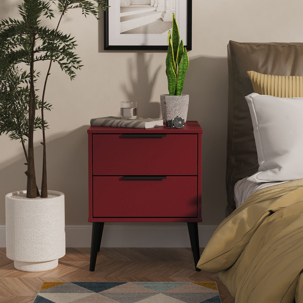 Crowndale Hong Kong 2 Drawer Matt Red and Black Compact Bedside Cabinet Ready Assembled Image 7