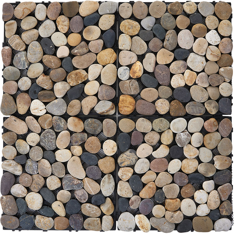 Living and Home Natural Non Slip Faux Pebble Interlocking Floor Tile 6 Pack Image 3
