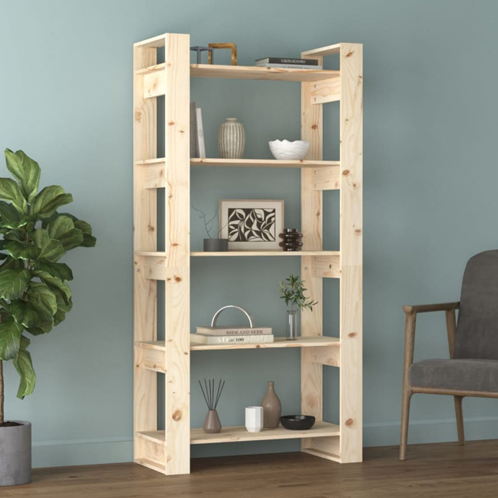 vidaXL 5 Shelf Natural Solid Wood Bookcase Image 1