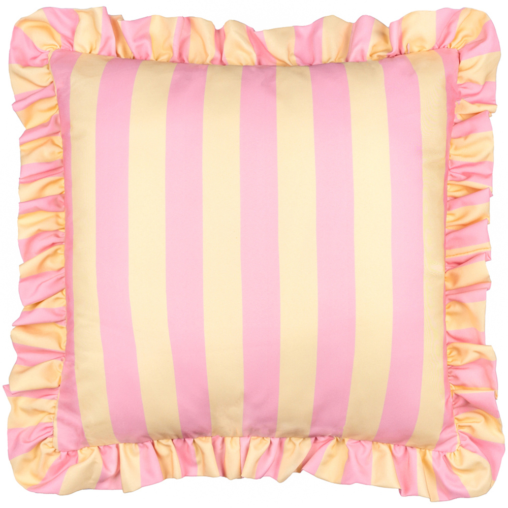 Furn Palm Royale Yellow Stripe Ruffle Printed Cushion 50 x 50cm Image 1