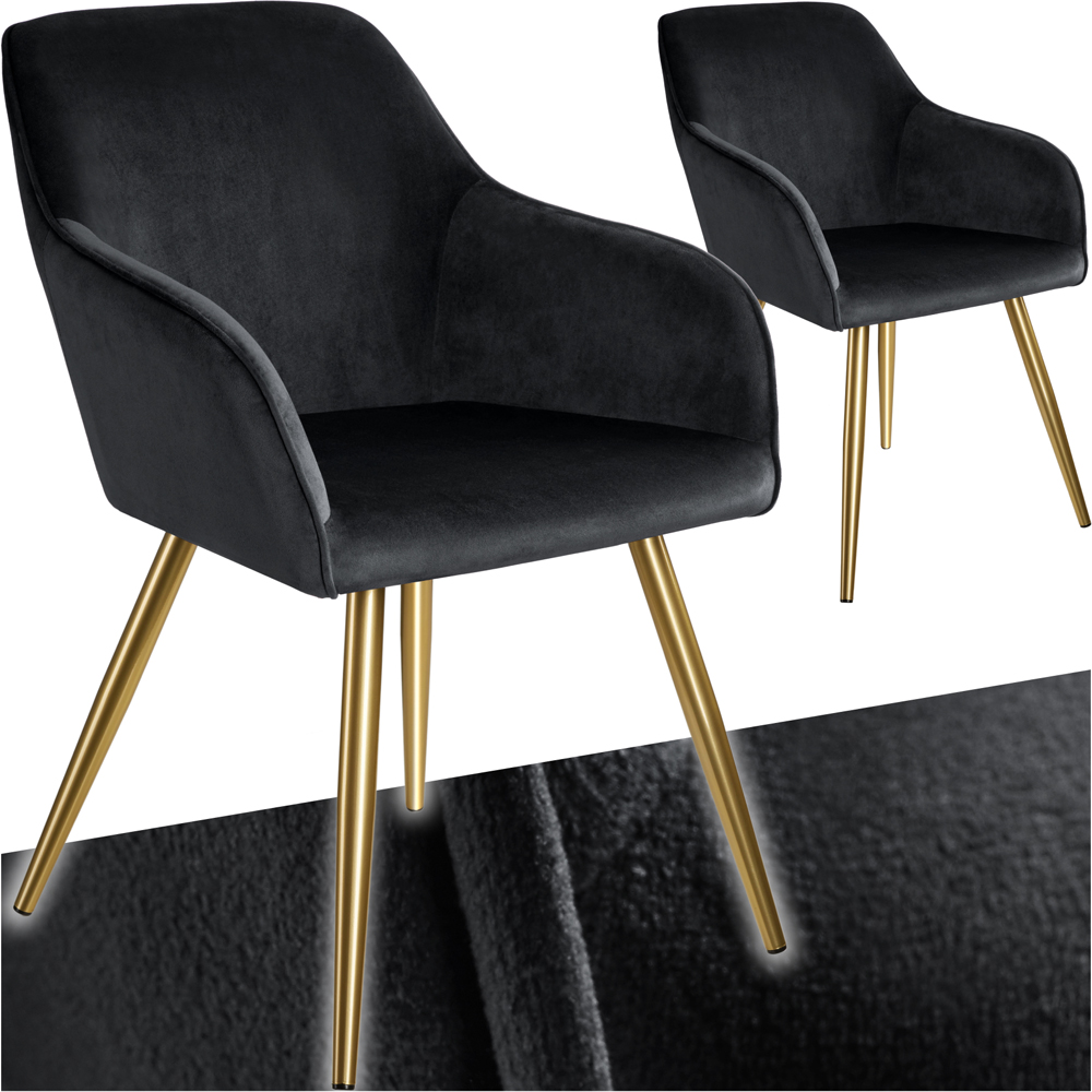 tectake Marilyn Set of 2 Black and Gold Velvet Look Padded Accent Chairs Image 2