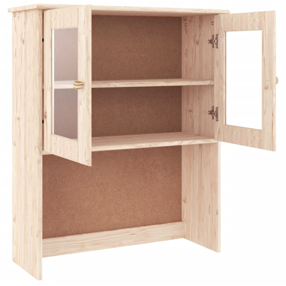 vidaXL Alta 2 Glass Door 4 Shelf Natural Solid Wood Pine Dresser Top Image 3