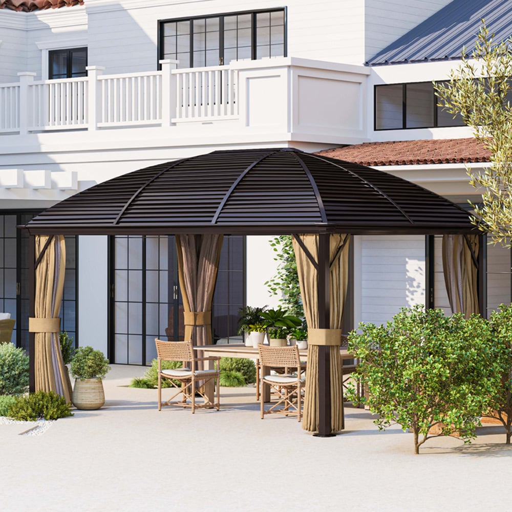 Outsunny 3 x 4m Brown Aluminium Hard Top Gazebo Image 1