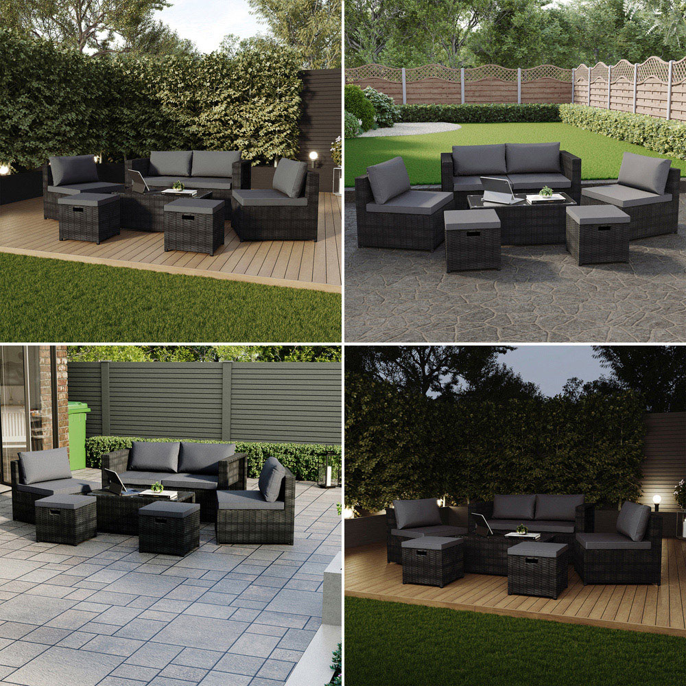 GARDEN VIDA Islay 6 Seater Black PE Rattan Set Garden Lounge Set with Cover Image 5