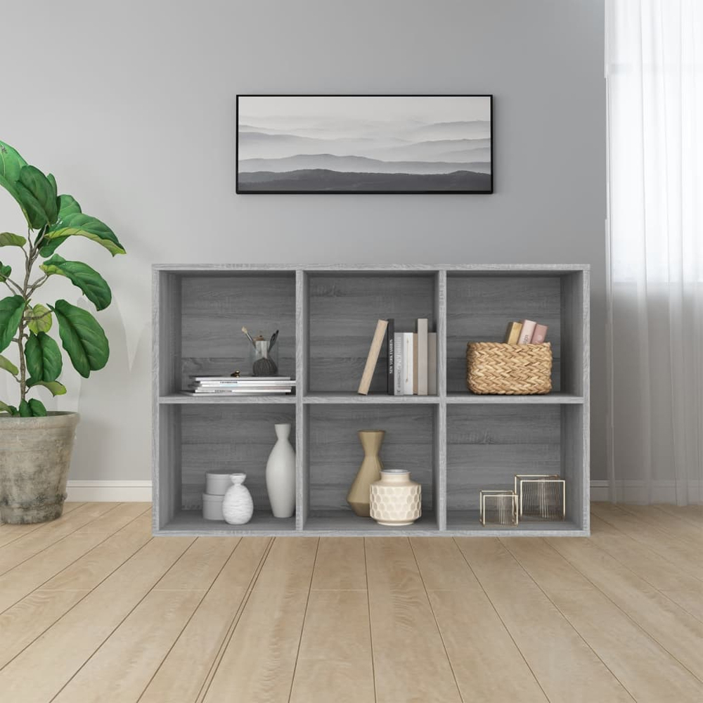 vidaXL 6 Shelf Grey Sonoma Bookcase Image 9