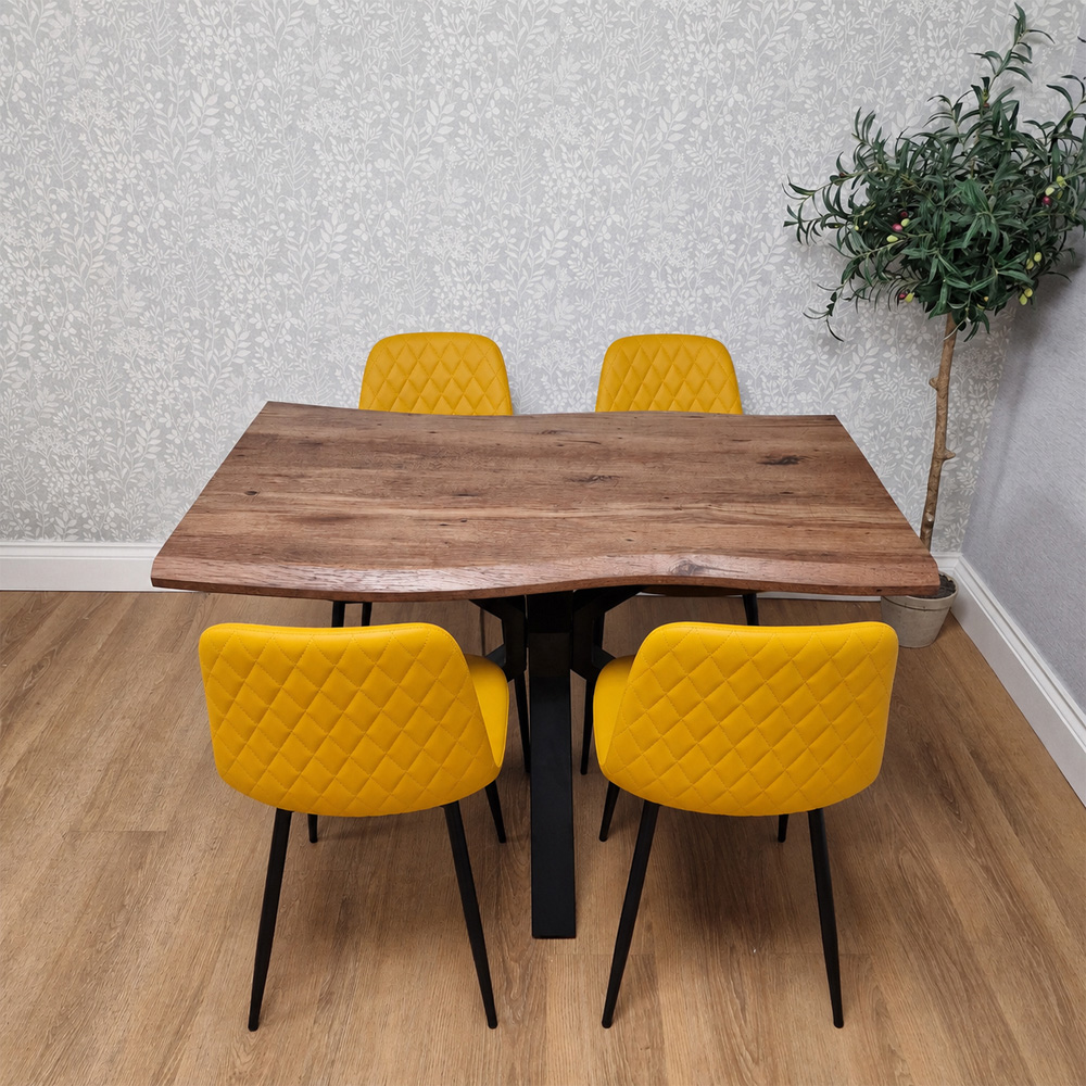 Kosy Koala 4 Seater Wooden Effect Faux Leather Dining Set Mustard Image 2
