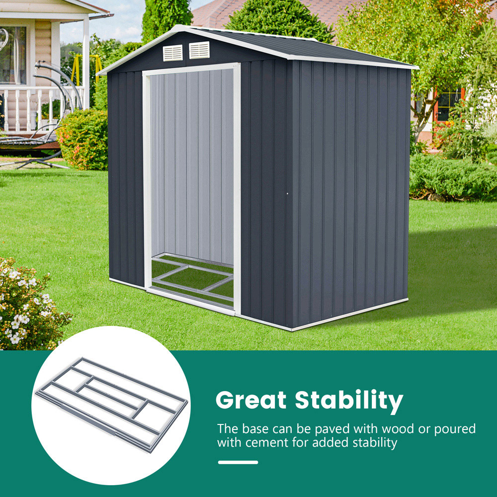 Costway 7 x 4ft Galvanized Metal Garden Shed with Foundation Image 4