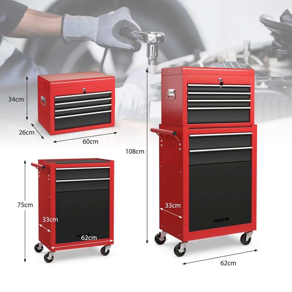 Costway 6 Drawer Black and Red Detachable Tool Storage Cabinet Image 9