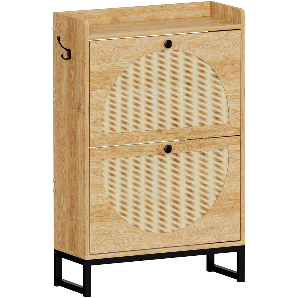 FurnitureHMD 2 Door Natural Woven Rattan Shoe Cabinet with Hooks Image 2