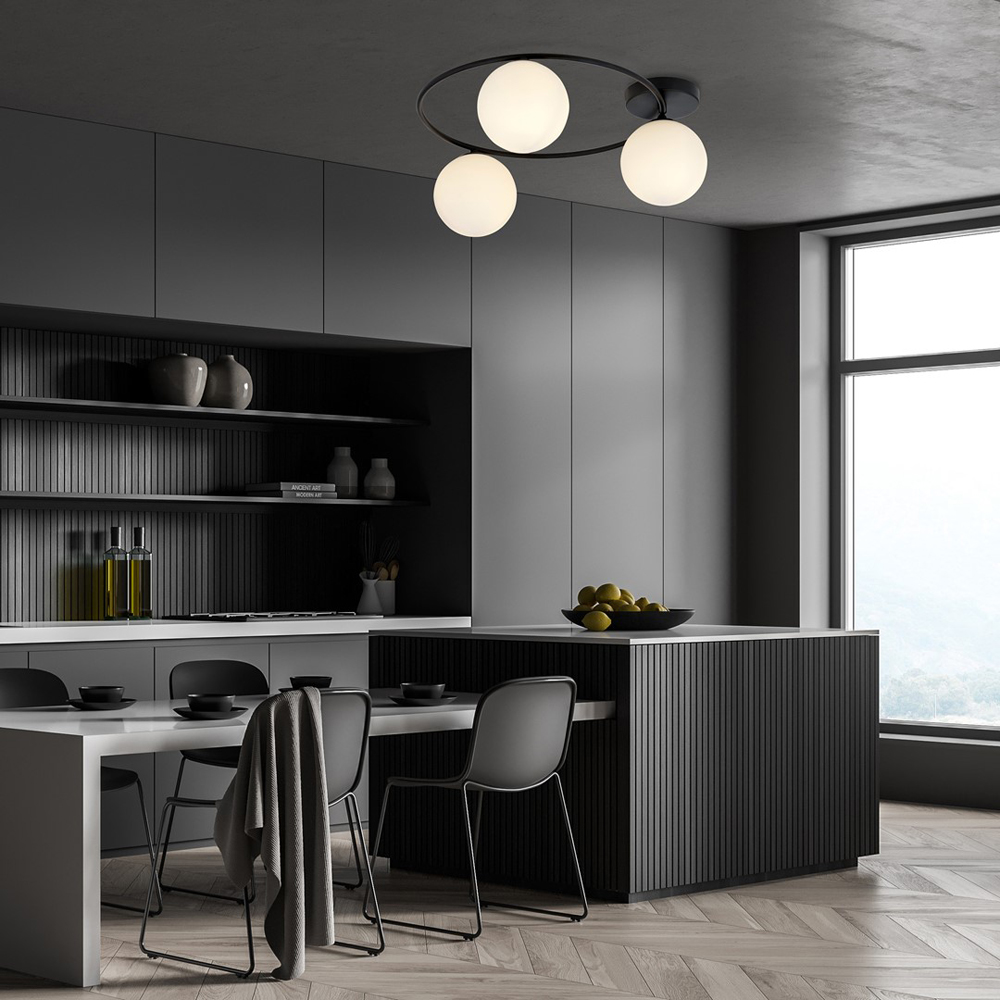 Emibig Sopra 3 Light White Shade Black E14 Ceiling Light Image 4
