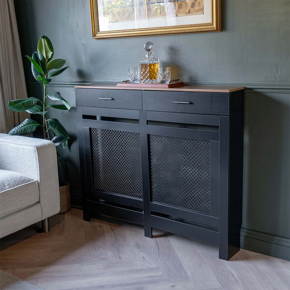 Portland 2 Drawer Black Radiator Cover Medium Image 9