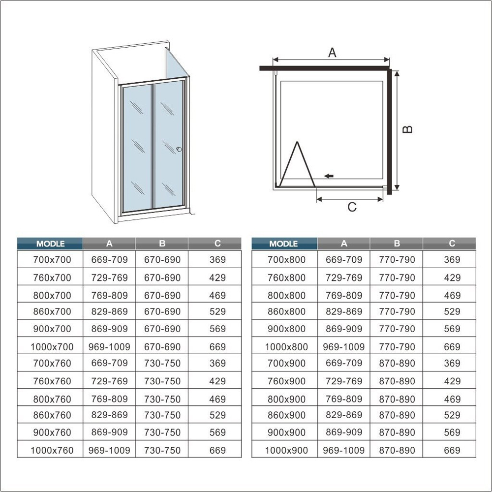 Stech Homes Bi-fold Shower Door with Side Panel and Shower Tray 900 x 1850mm Image 2