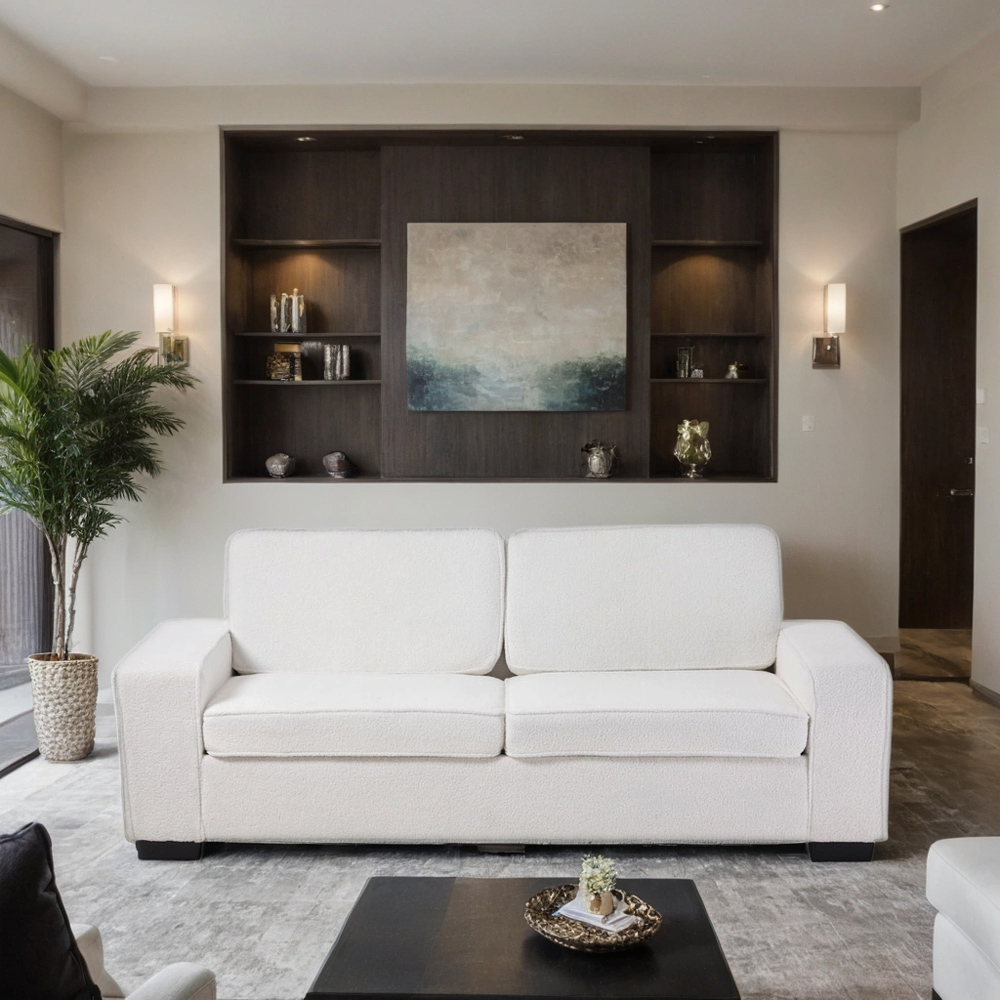 H&O Direct 2 Seater White Teddy Fabric Loveseat Sofa Image 5