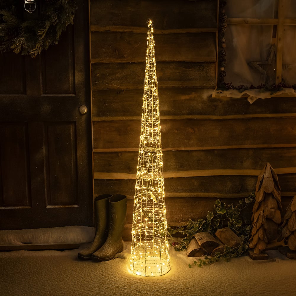 The Christmas Centre 360 Warm White LED Pre-Lit Silver Light-Up Cone 5ft Image 5
