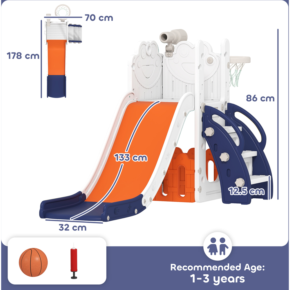 AIYAPLAY 5-in-1 Orange Indoor Toddler Slide Set with Basketball Hoop Image 9