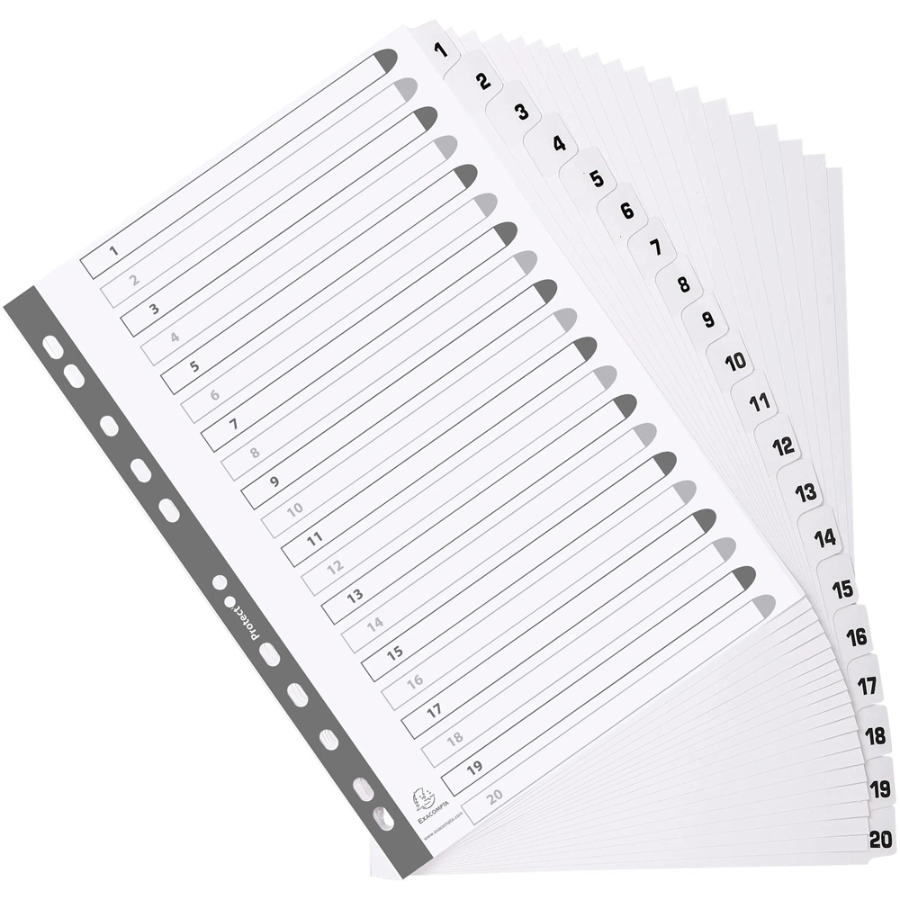 Exacompta A4 White Mylar 1-20 Divider 15 Pack Image 2
