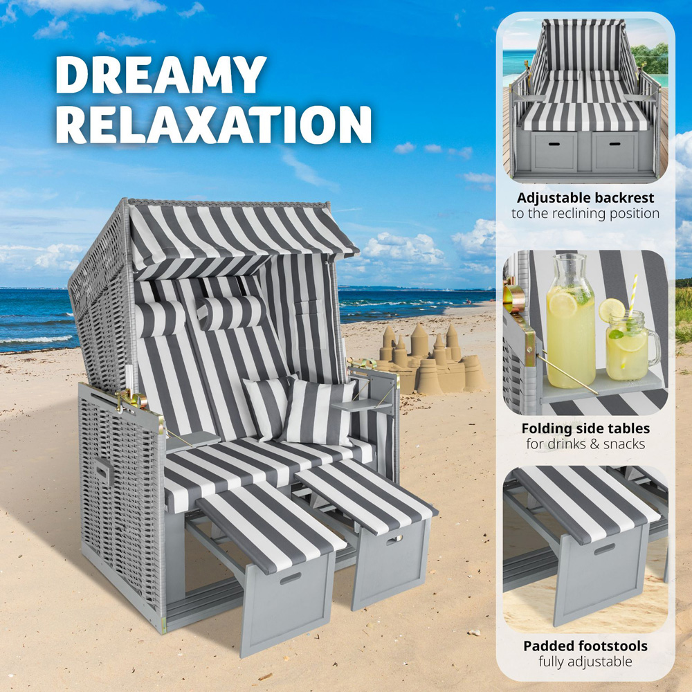 tectake Grey and White Beach Chair with Cushion Image 7