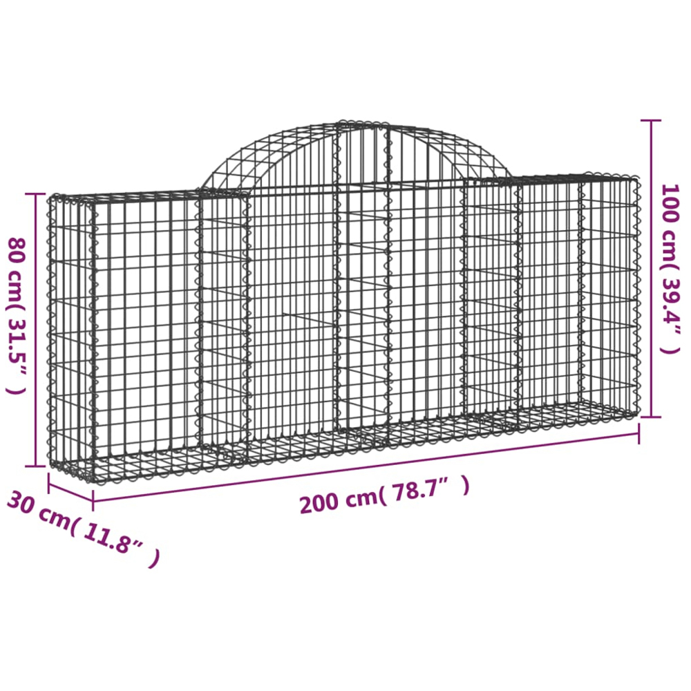 vidaXL Silver Galvanised Iron Arched Gabion Basket 200 x 30 x 80/100cm 30 Pack Image 5