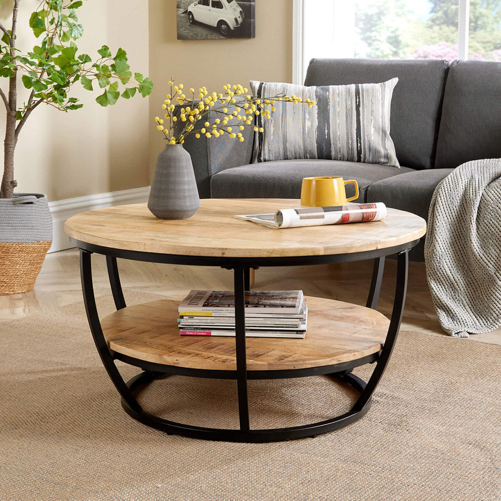 Home Source Albany 2 Tier Mango Wood Round Coffee Table Image 6