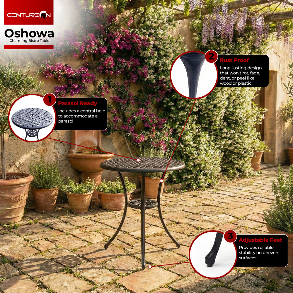 Centurion Supports OSHOWA Black Aluminium Garden Patio Bistro Table Image 6