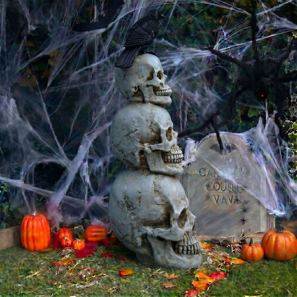 wilko Multicolour LED Halloween Stack of Skulls Ornament with Raven 4ft Image 7