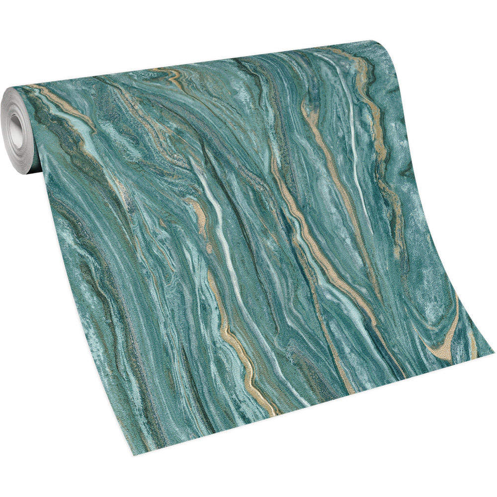 Galerie Elle Decoration Marble Teal and Gold Wallpaper Image 3