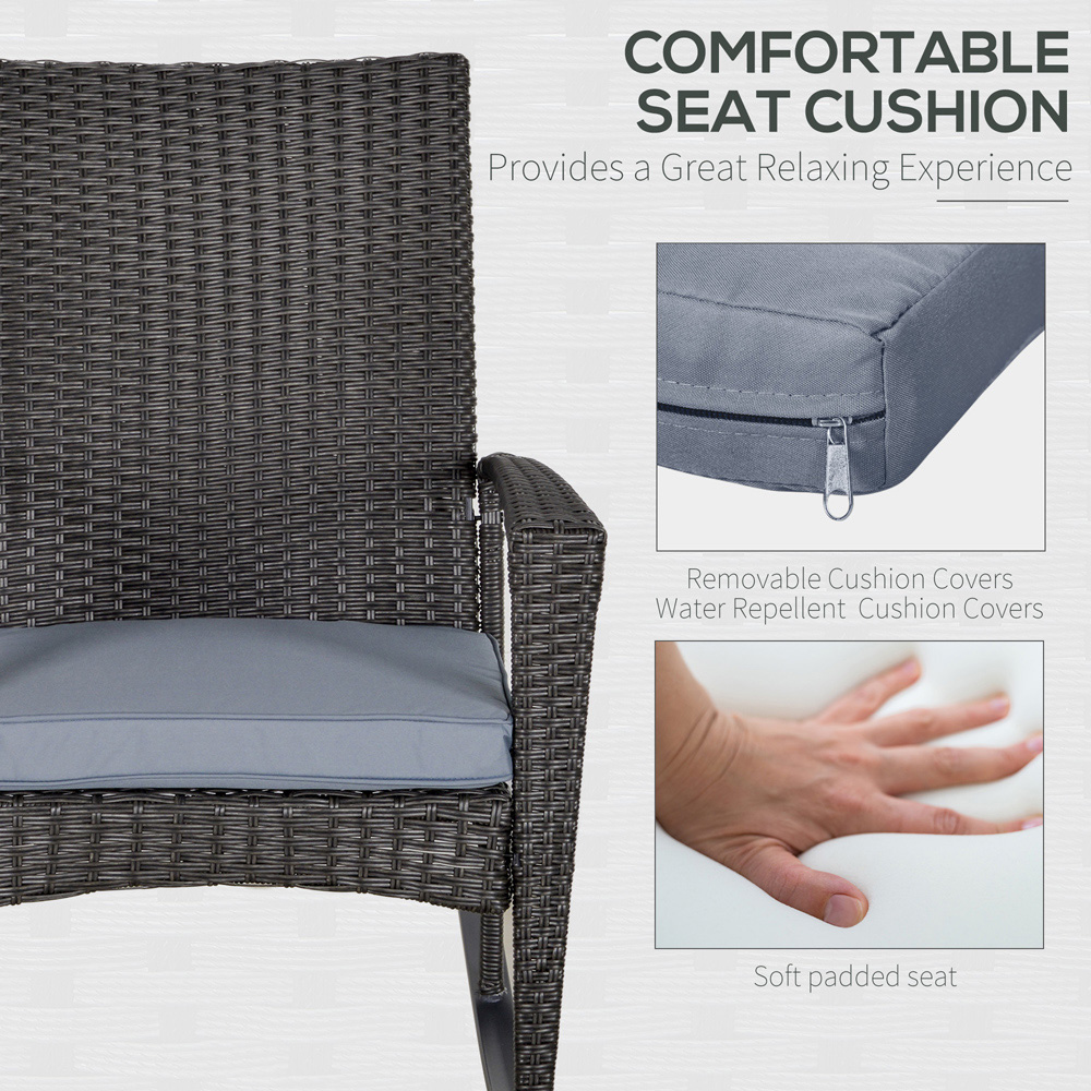 Outsunny Grey PE Rattan Rocking Chair with Cushion Image 6