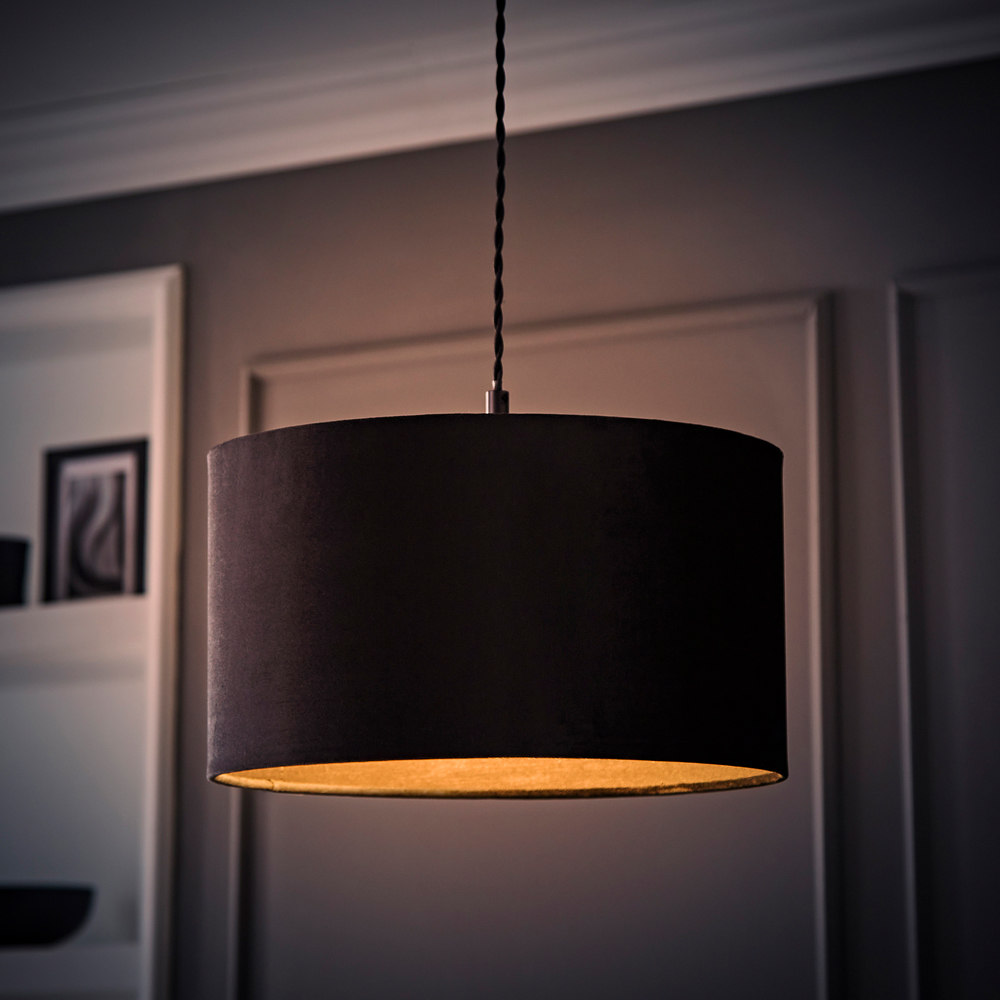 ValueLights Reni Black Velvet Drum Ceiling Lamp Shade 35cm Image 6