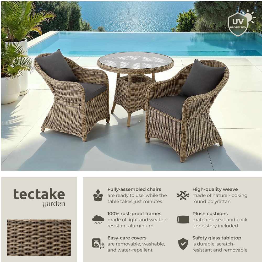 tectake Zurich 2 Seater Poly Rattan Garden Bar Dining Table Nature Image 3