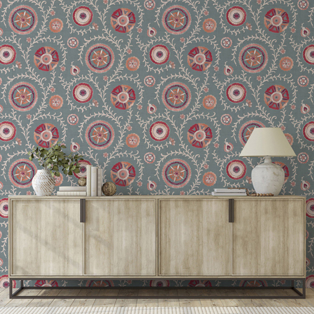 Esselle Home Nahlia Trail Spice and Blue Wallpaper Image 4