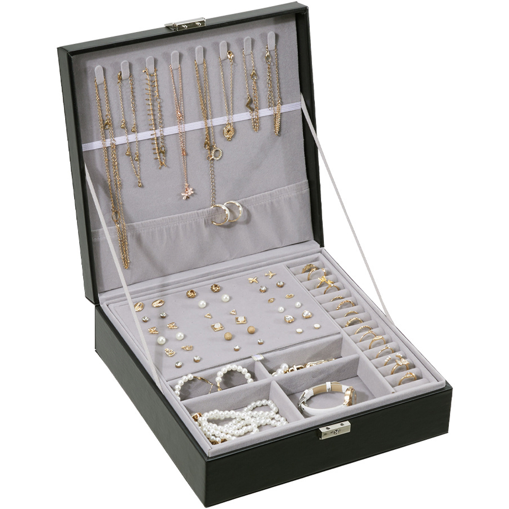 H&O Direct 2 Tier Black Travel Jewellery Box Image 2
