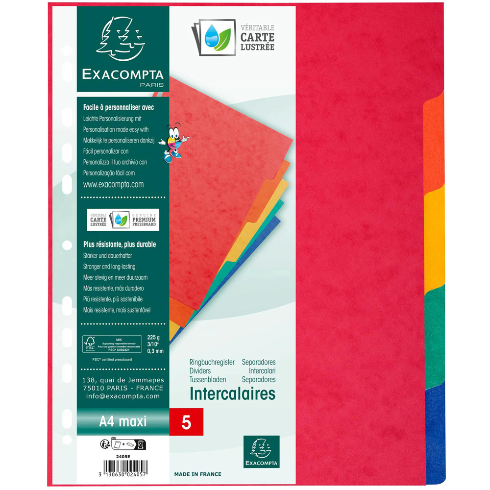 Exacompta A4 Maxi 5 Section Assorted Colour Pressboard Lightweight Divider 25 Pack Image 3