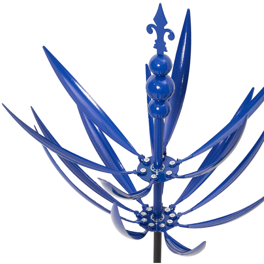 Living and Home Blue Metal Flower Wind Spinner with Double-Layer Petals Image 3