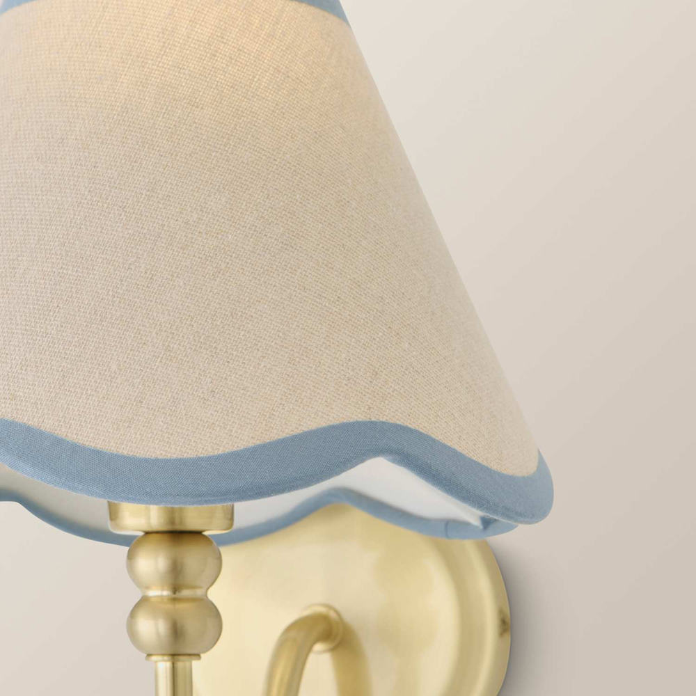 ValueLights Binky Blue Trim Scallop Shade Gold Rechargeable Wall Light with Bulb Image 3