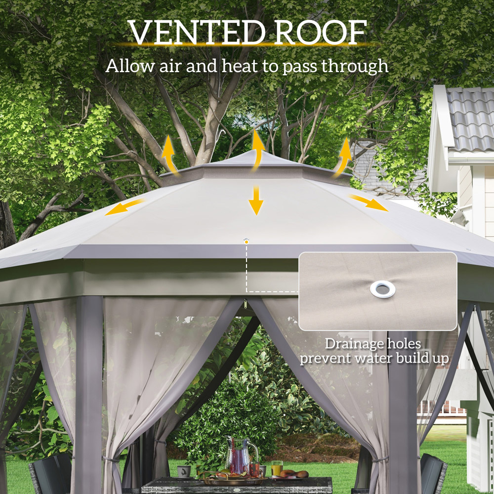 Outsunny 4 x 4m Beige Hexagon Marquee Patio Gazebo with Sides Image 6