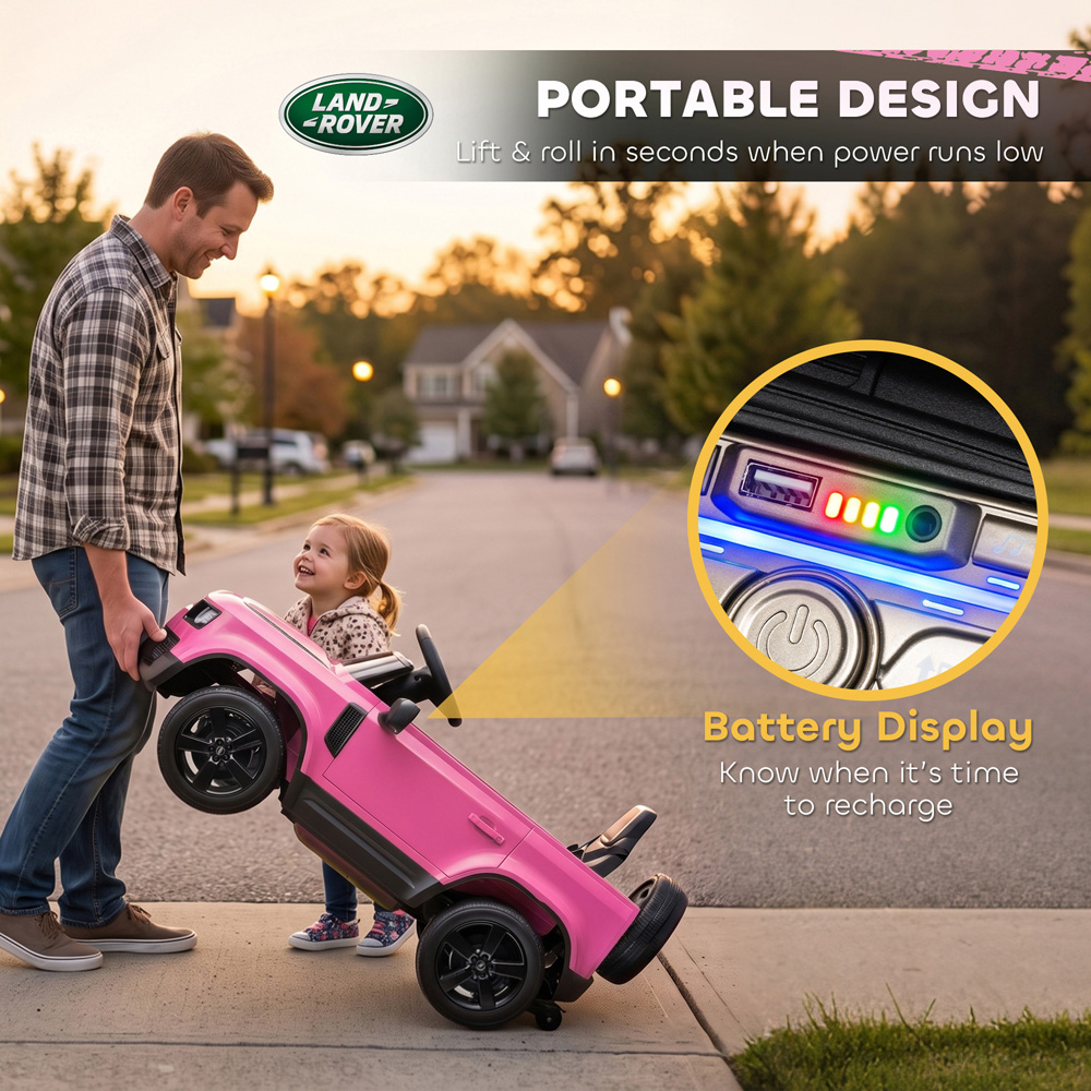AIYAPLAY Kids Pink Licensed Land Rover Defender Ride-On Electric Car with Remote Control 12V Image 7