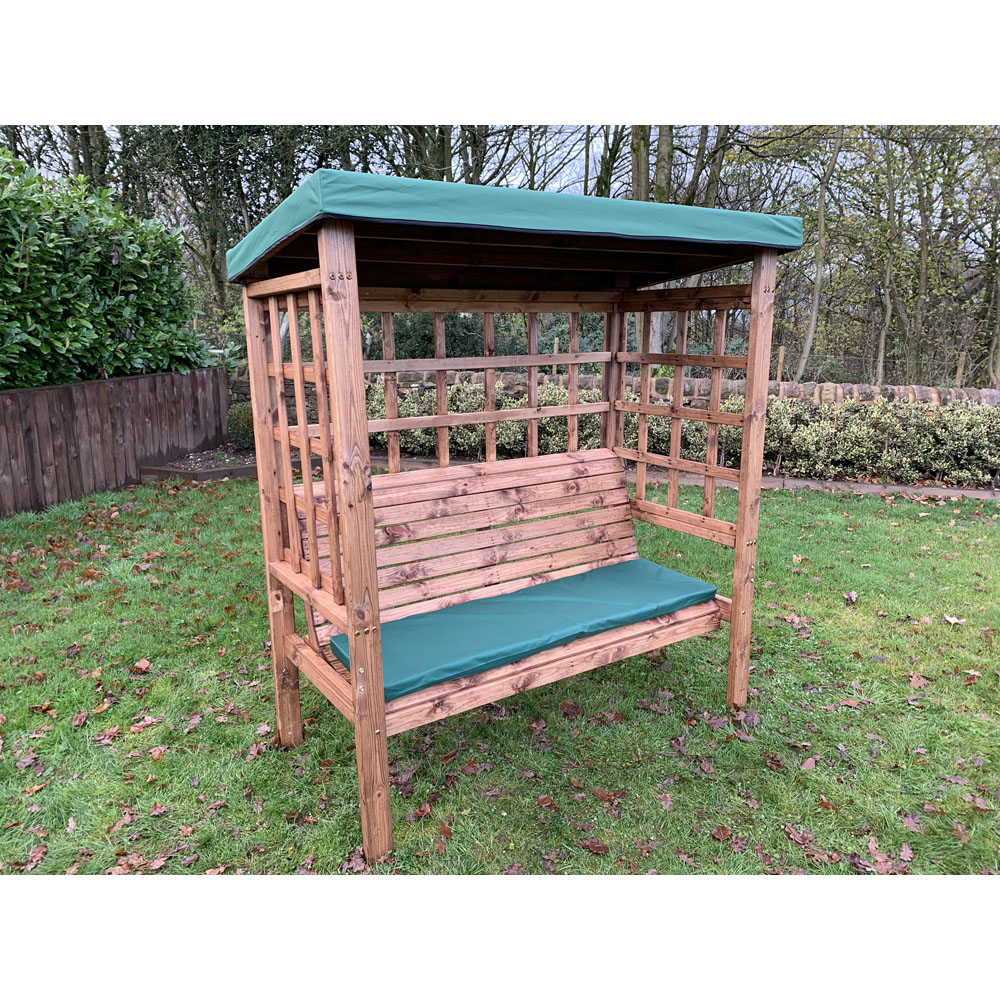 Charles Taylor Bramham 3 Seater Wooden Arbour with Green Canopy Image 2