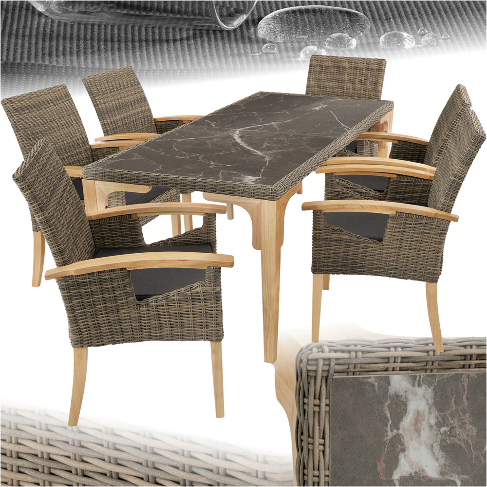 tectake Foggia Rosarno 6 Seater Rattan Garden Dining Set Natural Image 2