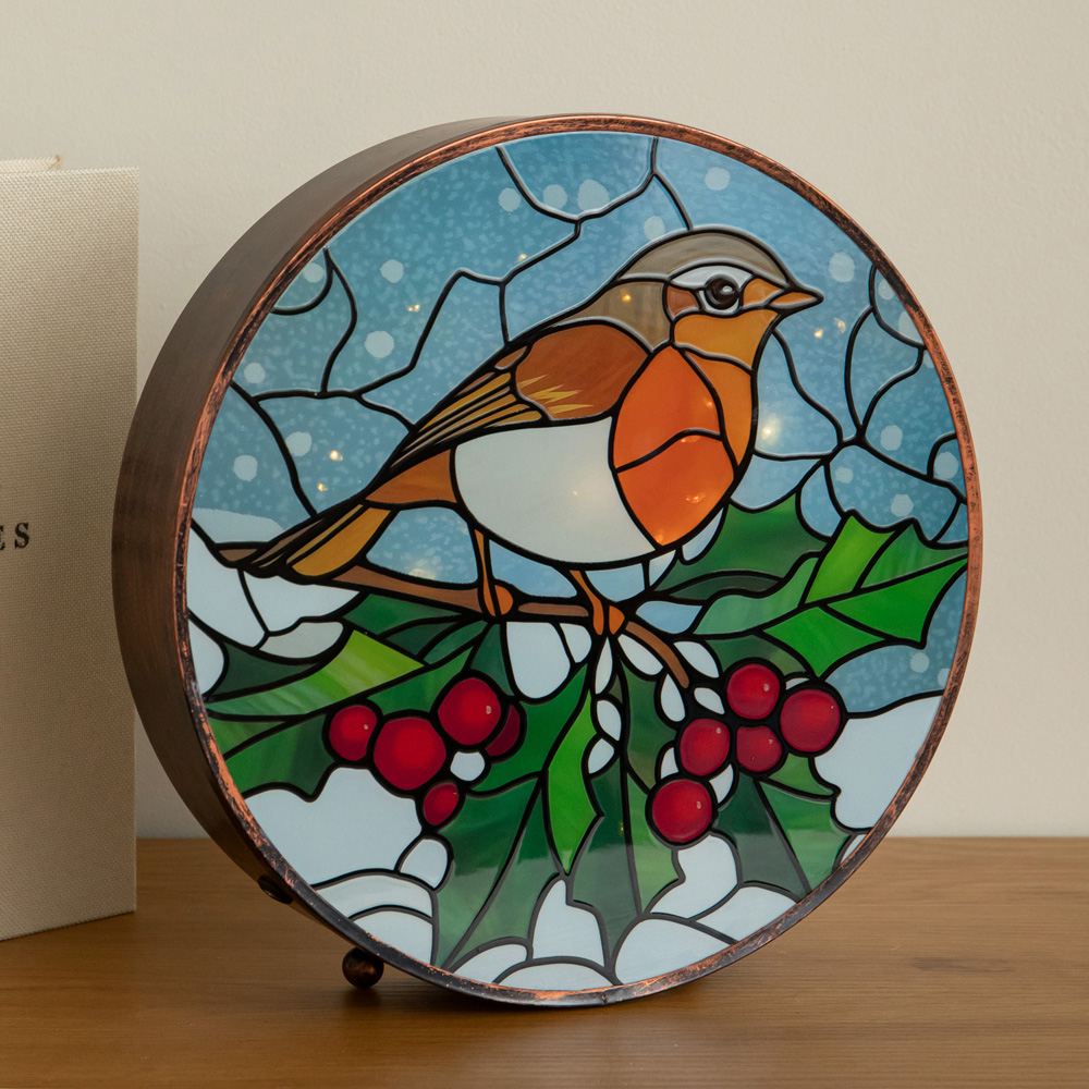 Samuel Alexander LED Light Up Stained Glass Robin Christmas Decoration 25cm Image 4