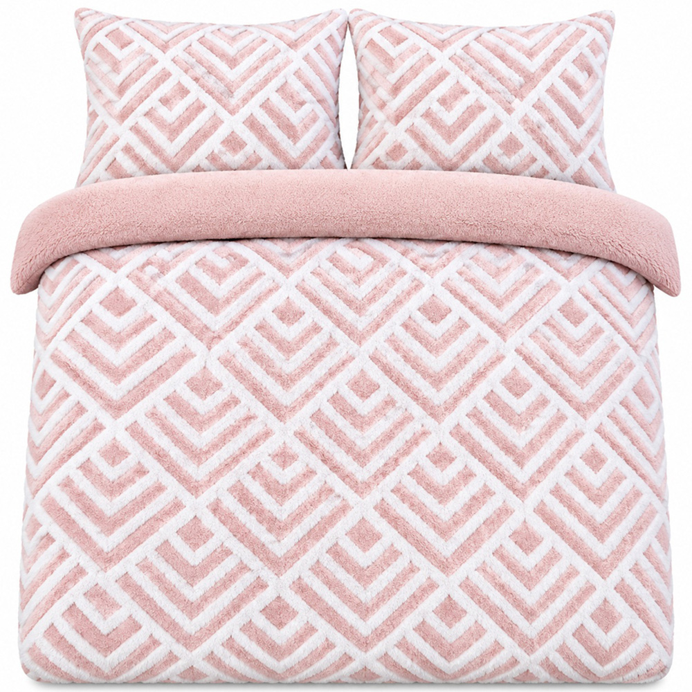 Smart Living King Size Blush Pink Geo Jacquard Fleece Duvet Set Image 2