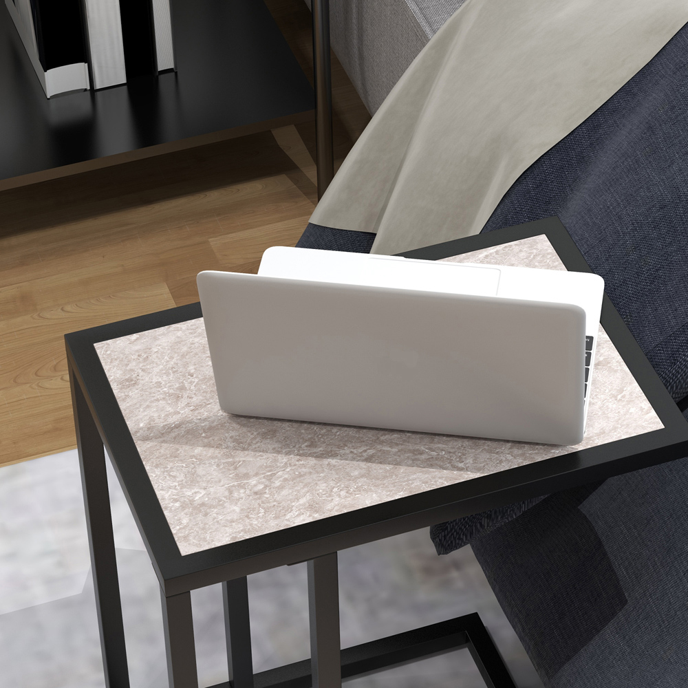 Portland Grey Marble Effect Top C Shape Side Table Image 3