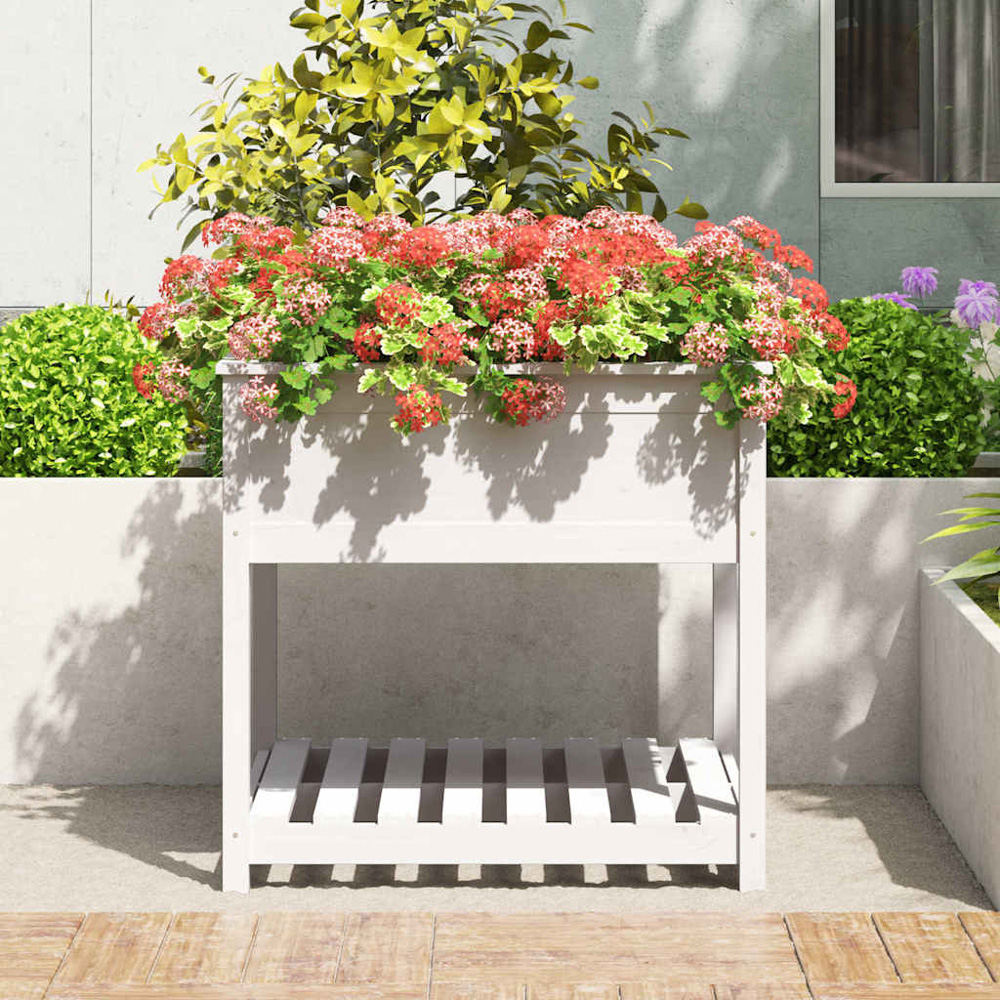 vidaXL White Solid Pine Wood Garden Planter with Shelf 81 x 82.5 x 82.5cm Image 2