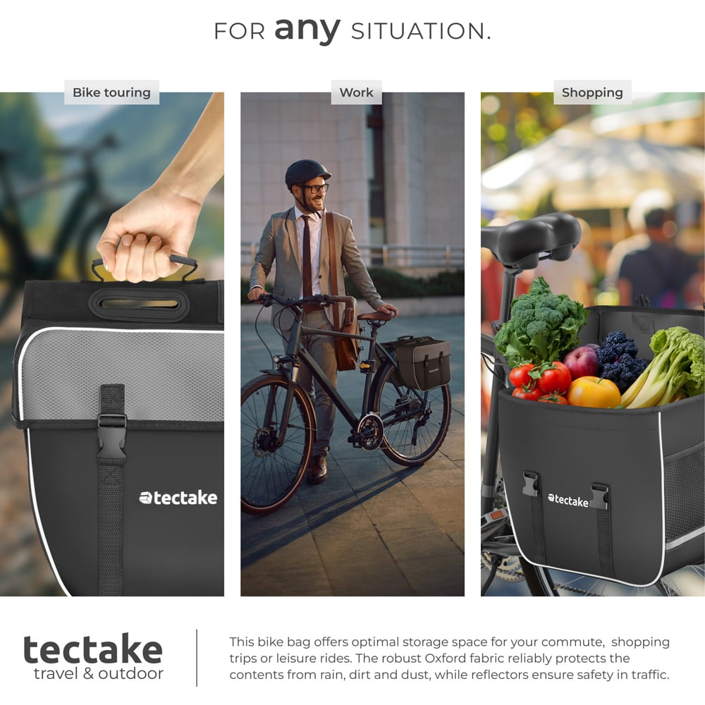 tectake Large Cycle Pannier Bag with Reflective Strips 35L Image 7