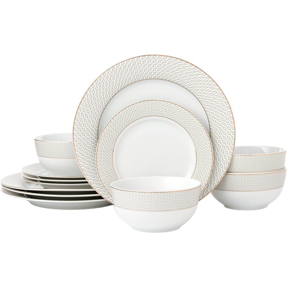 Waterside Premium Diamond and Gold 12 Piece Dinner Set Image 1